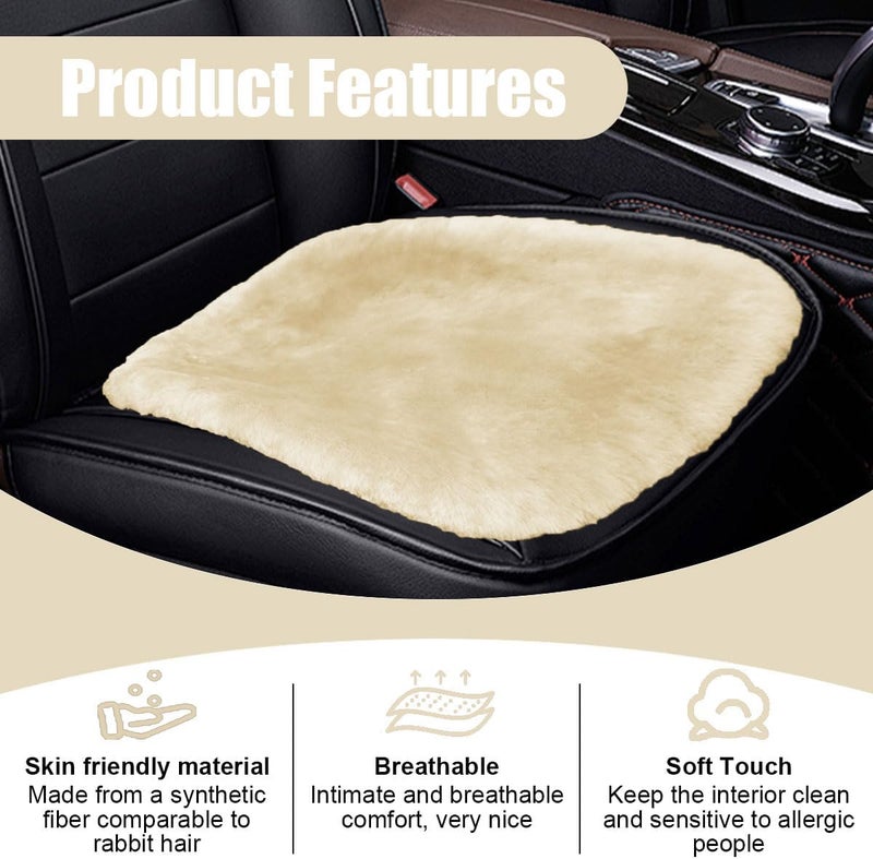 LHDOS Sheepskin Car Seat Cushion, Soft Comfort Winter Driver Seat Cover, Fluffy Faux Fur Front Seat Pad, Car Seat Protector Pad for Office Chair, Universal Interior Accessory for Car SUV Truck (Beige) - Image 4
